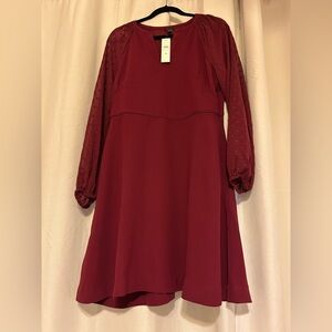 Ann Taylor Women's Long Sleeve Dress in Rich Burgundy